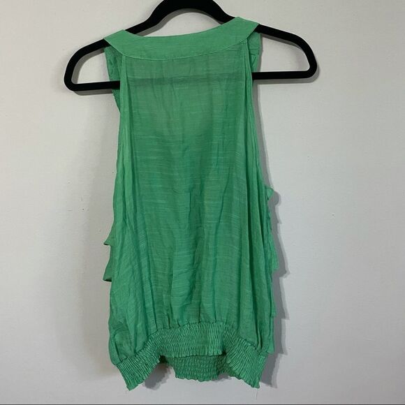 2/$30 Vintage Esmoda Frilly Ruffle Green Beweled tank - Picture 4 of 5